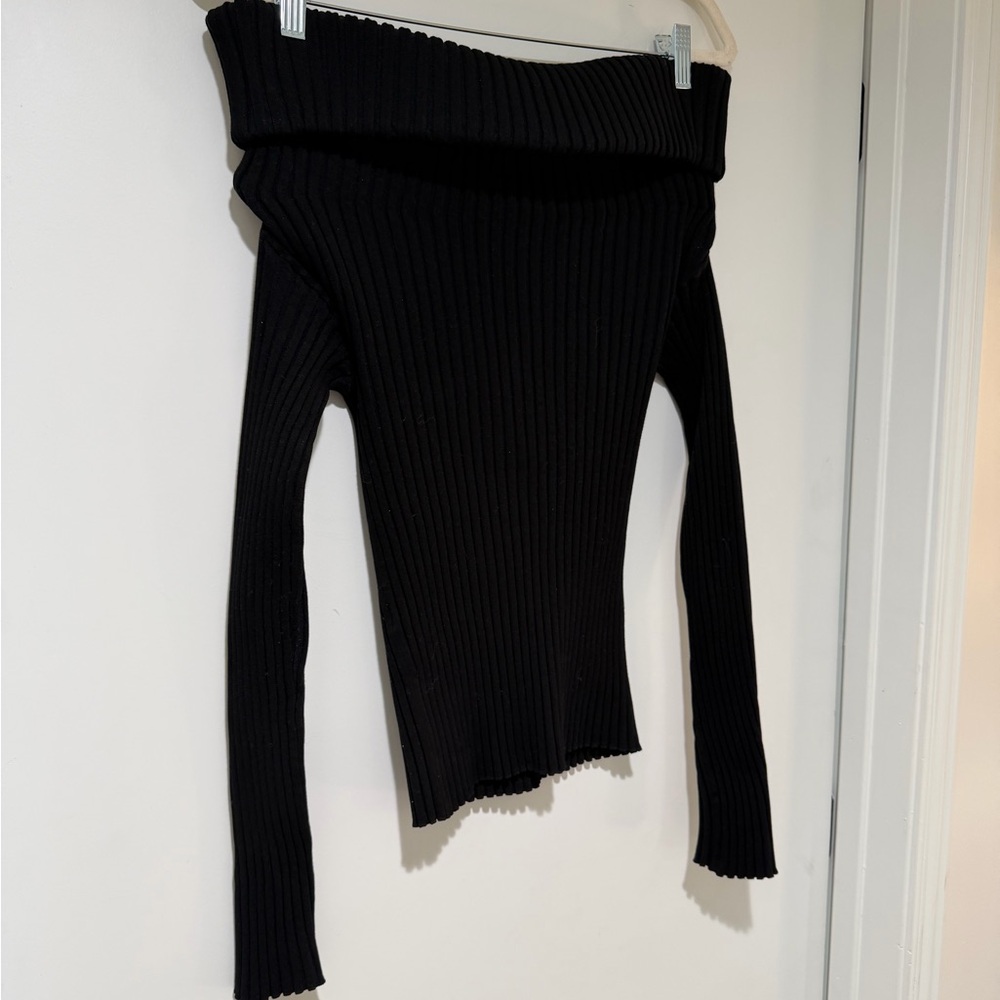 Tory Burch Black Off-Shoulder Ribbed Sweater Womens - Size M (runs large)